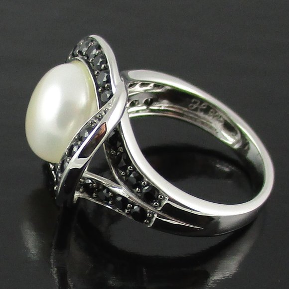 Honora White Cultured Pearl & Black Spinel Ring - Picture 6 of 7